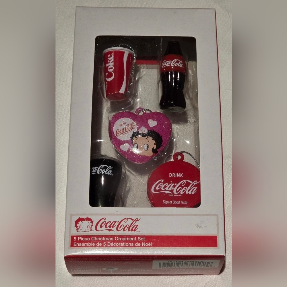 #3619 NIB Kurt Adler Coca Cola Betty Boop 5 Pc Mini Ornaments